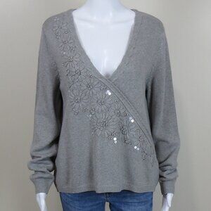 NEW Soft Surroundings Cotton Wool Blend Primrose Sweater SIZE Large Gray